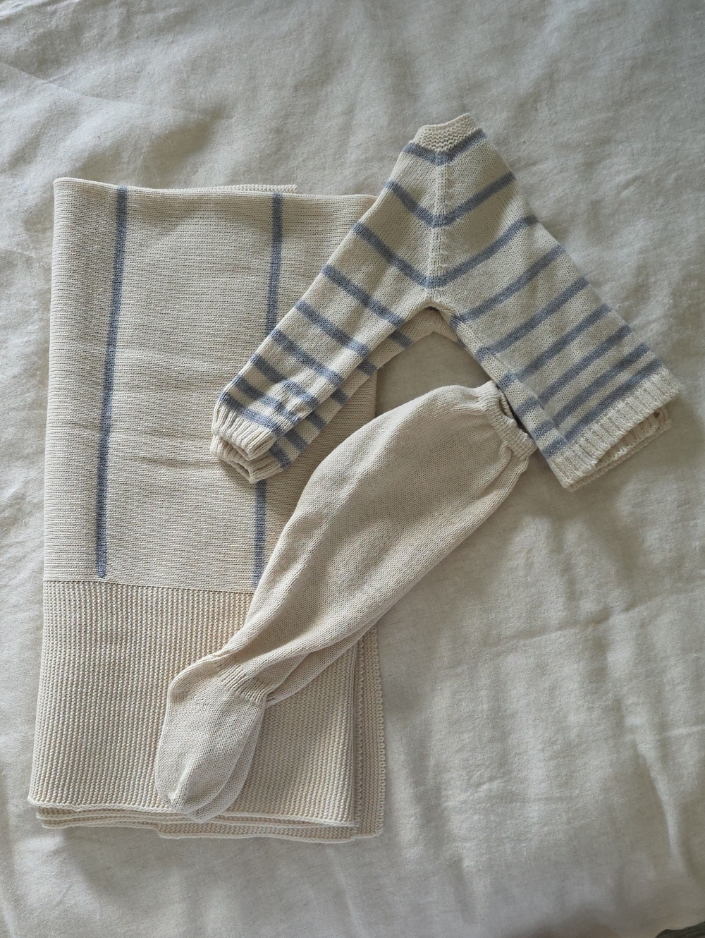 Juliana Knit Cream & Light Blue Striped Baby Set | 3M